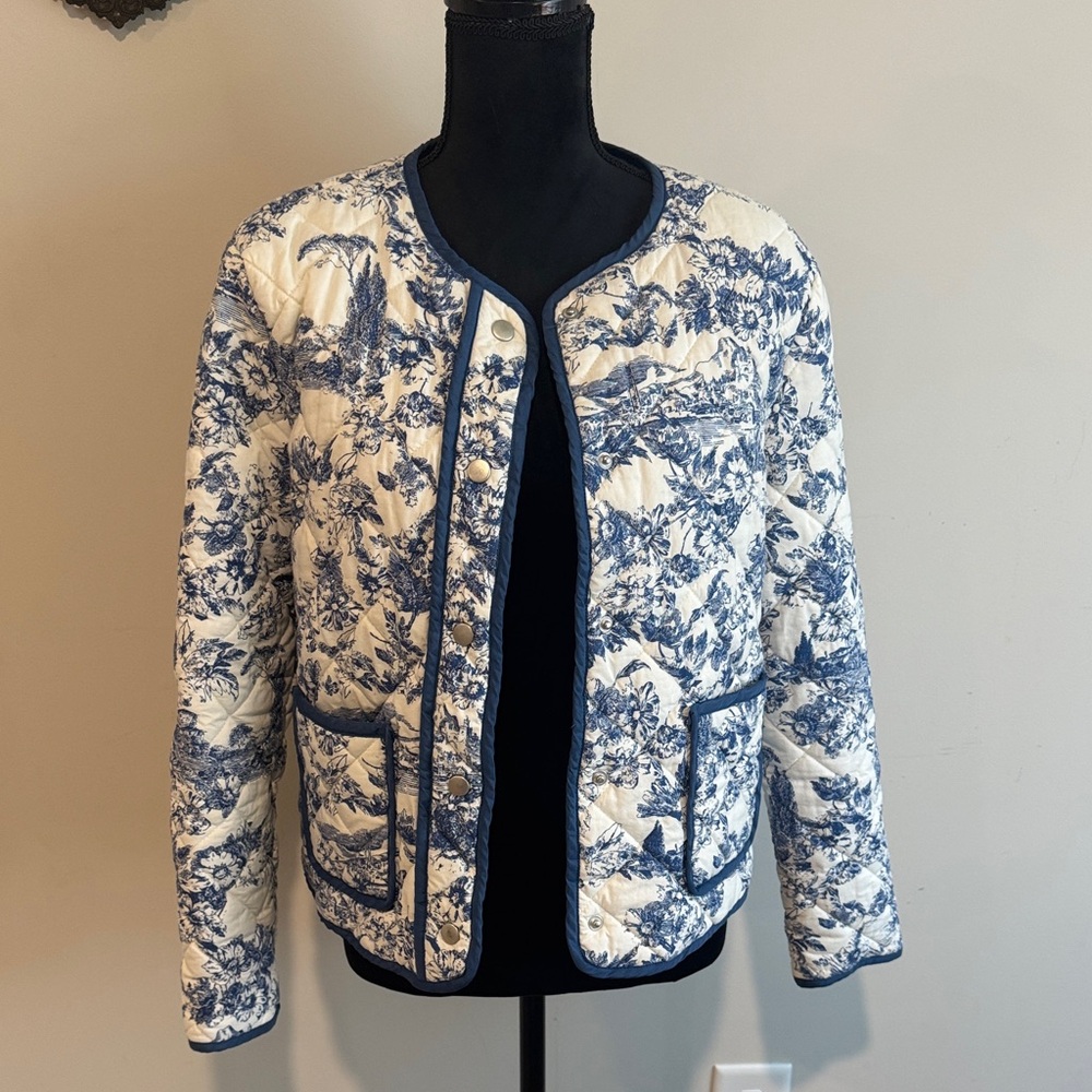 Rachel Zoe Blue and Cream Floral Puffer Jacket